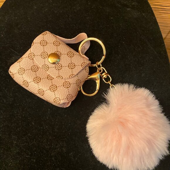 Jewelry - NWT Designer-esque Key Chain Purse Charm Pink Purse with Pink Poof
